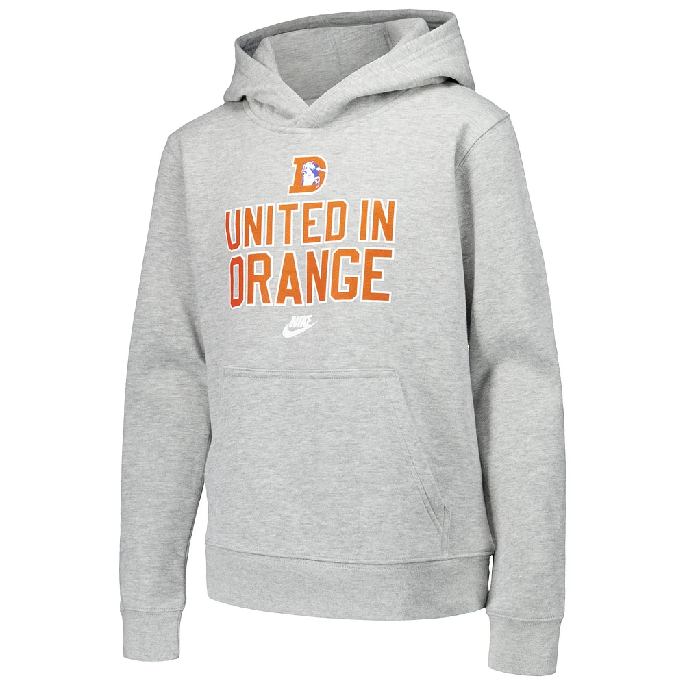 Youth Nike Heather Gray Denver Broncos Alternate Club Fleece Pullover Hoodie