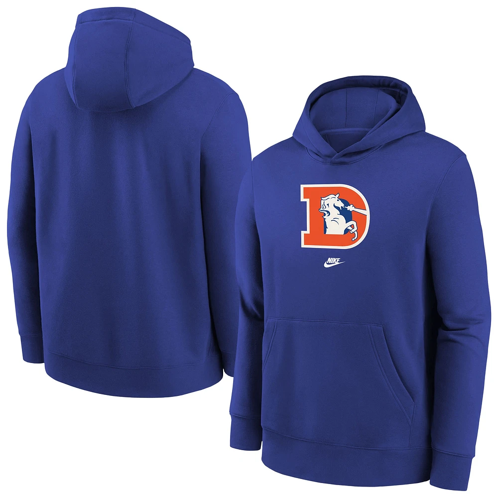 Youth Nike Royal Denver Broncos Rewind Club Fleece Pullover Hoodie