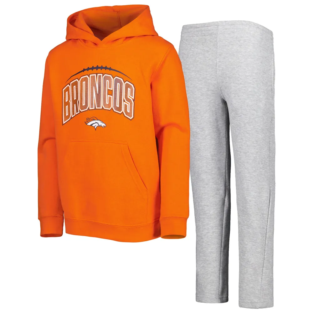 Women's Antigua Heather Gray Denver Broncos Victory Pullover Hoodie