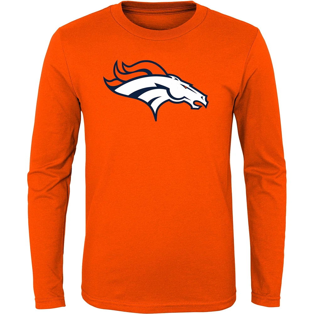 T-shirt à manches longues orange Denver Broncos pour jeune avec logo principal