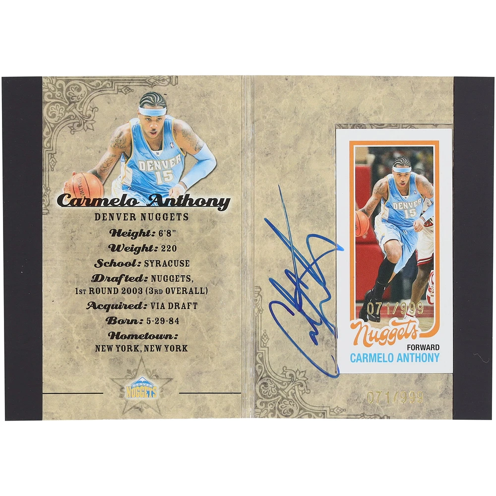Carmelo Anthony Denver Nuggets Autographed 2008 Topps All Star Weekend Booklet Mini Card #NNO #71/999 Card