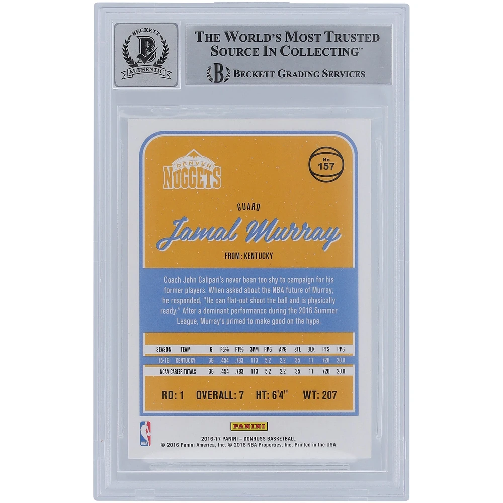 Jamal Murray Denver Nuggets Autographed 2016-17 Panini Donruss Yellow Ink #157 Beckett Fanatics Witnessed Authenticated 10 Rookie Card