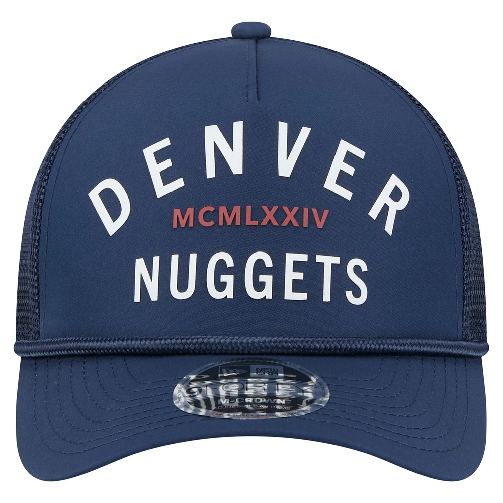 Men's New Era  Navy Denver Nuggets Minimalist A-Frame 9FORTY Trucker Hat