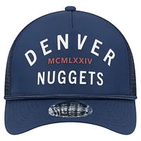 Men's New Era  Navy Denver Nuggets Minimalist A-Frame 9FORTY Trucker Hat