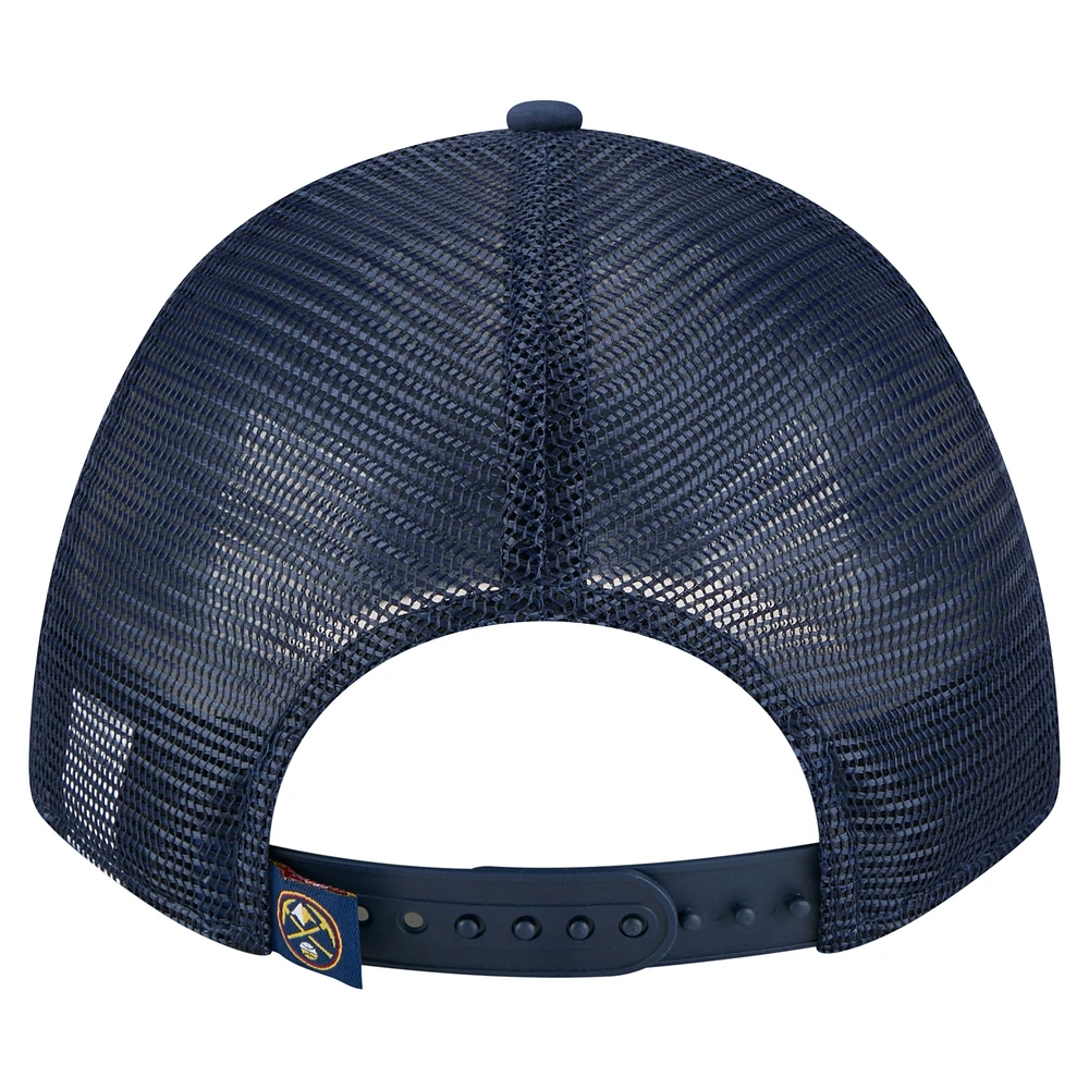 Men's New Era  Navy Denver Nuggets Minimalist A-Frame 9FORTY Trucker Hat