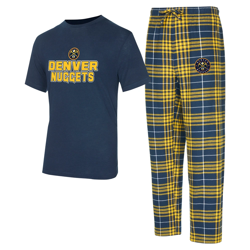 Ensemble de nuit pour homme avec t-shirt et pantalon en flanelle Denver Nuggets Vector bleu marine/doré Concepts Sport