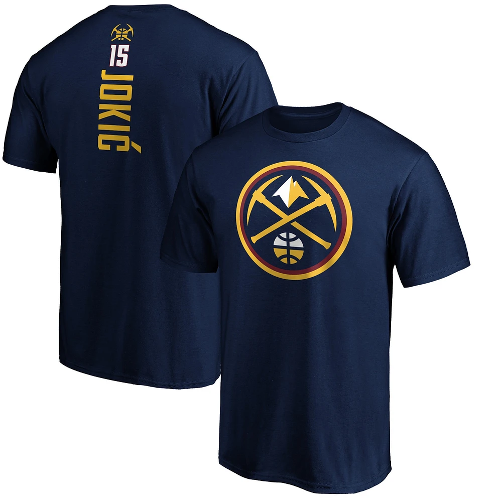 T-shirt avec nom et numéro de meneur jeu l'équipe des Denver Nuggets la marine Fanatics Nikola Jokic pour hommes