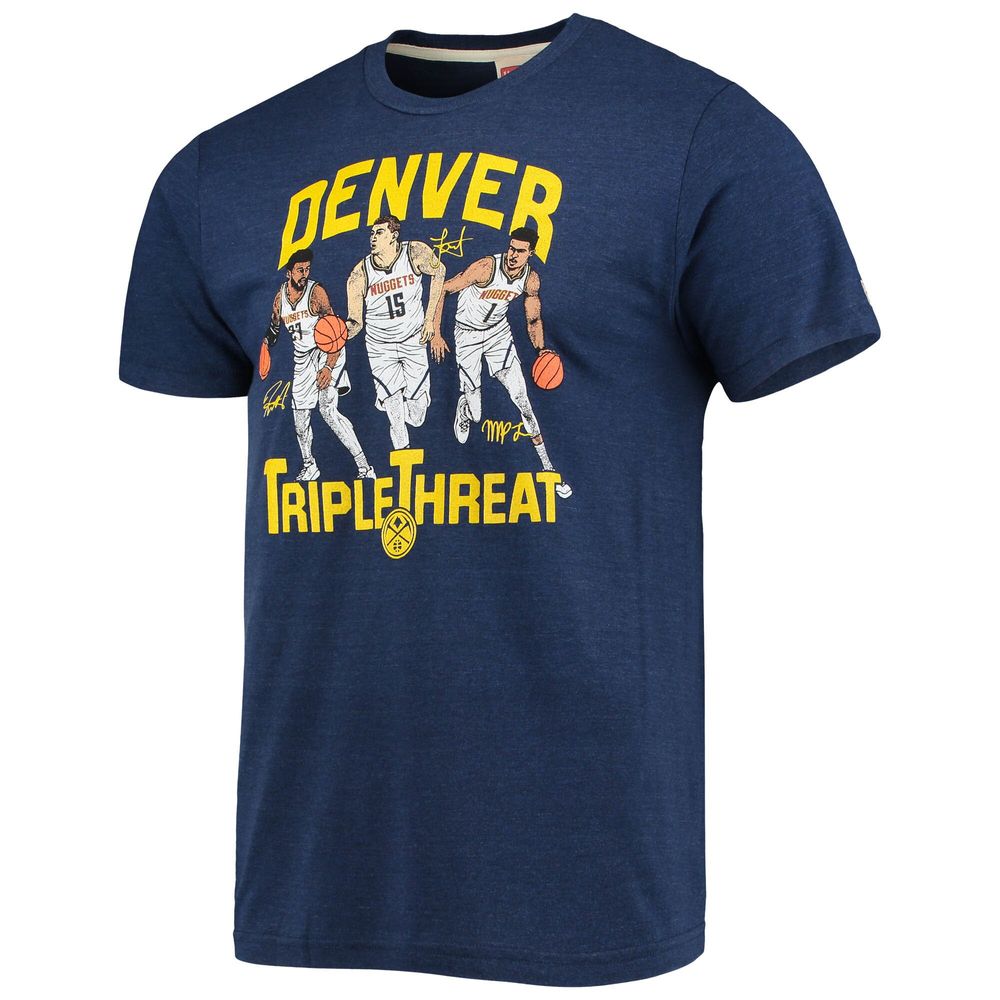 Men's Homage Jamal Murray/Michael Porter Jr./Nikola Jokic Heathered Navy Denver Nuggets Triple Threat Player Tri-Blend T-Shirt