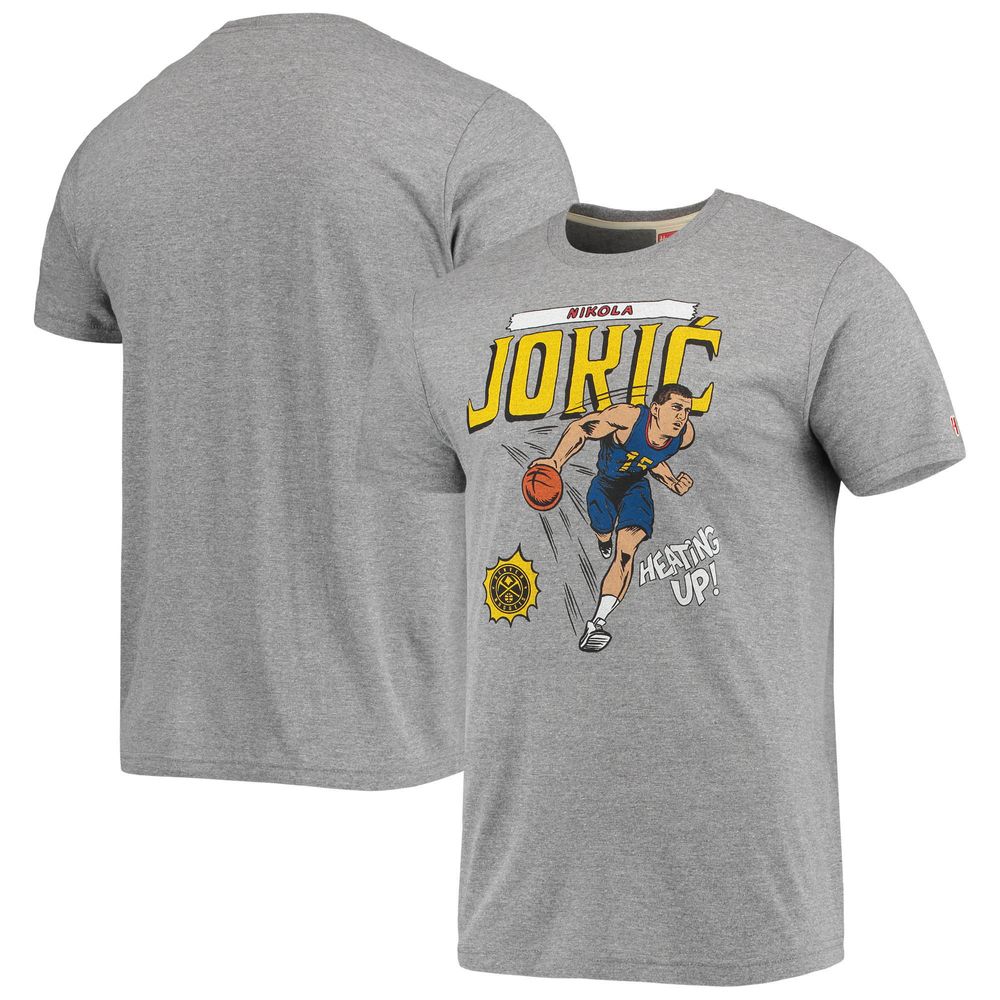 Men's Homage Nikola Jokic Gray Denver Nuggets Comic Book Player Tri-Blend T-Shirt