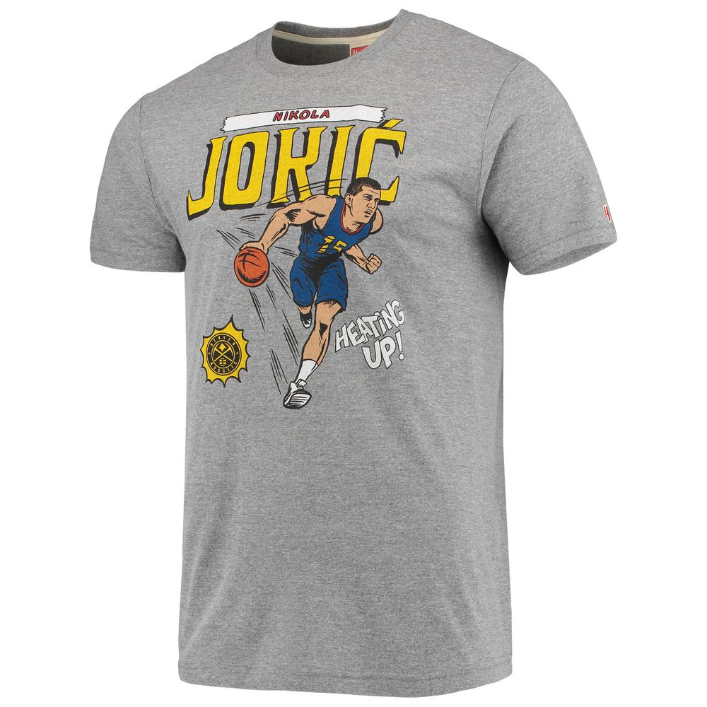 Men's Homage Nikola Jokic Gray Denver Nuggets Comic Book Player Tri-Blend T-Shirt