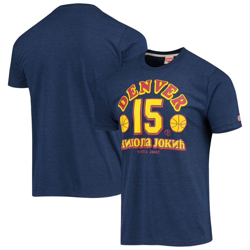 Men's Homage Nikola Jokic Navy Denver Nuggets Serbian Tri-Blend T-Shirt