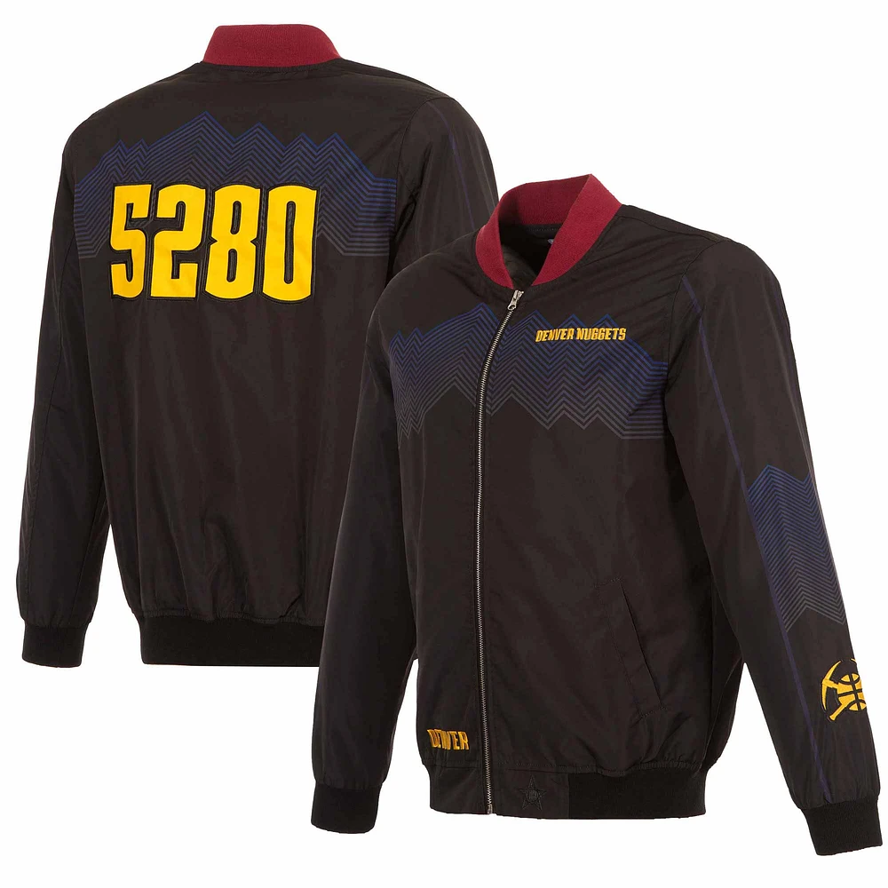 Blouson aviateur entièrement zippé en nylon JH Design pour hommes, Denver Nuggets 2023/24 City Edition, noir