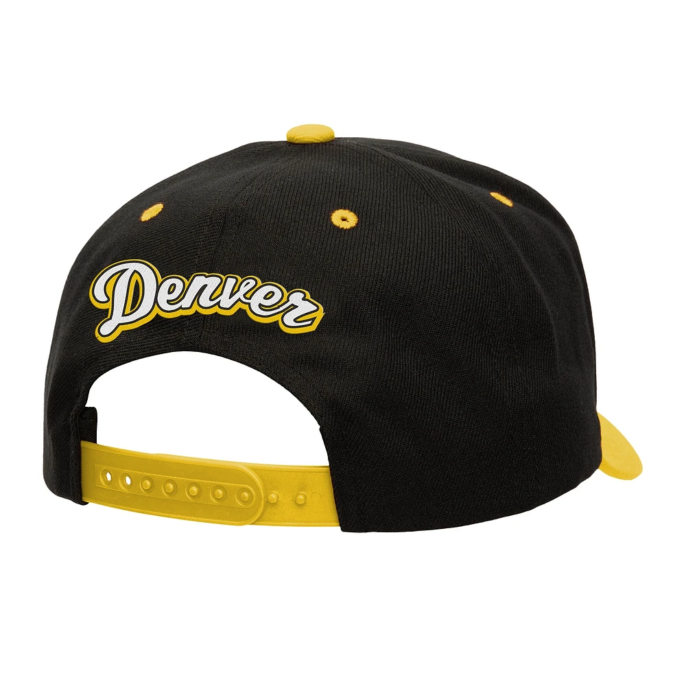 Men's Mitchell & Ness Black/Gold Denver Nuggets Backside Script Two-Tone Pro Crown Adjustable Hat