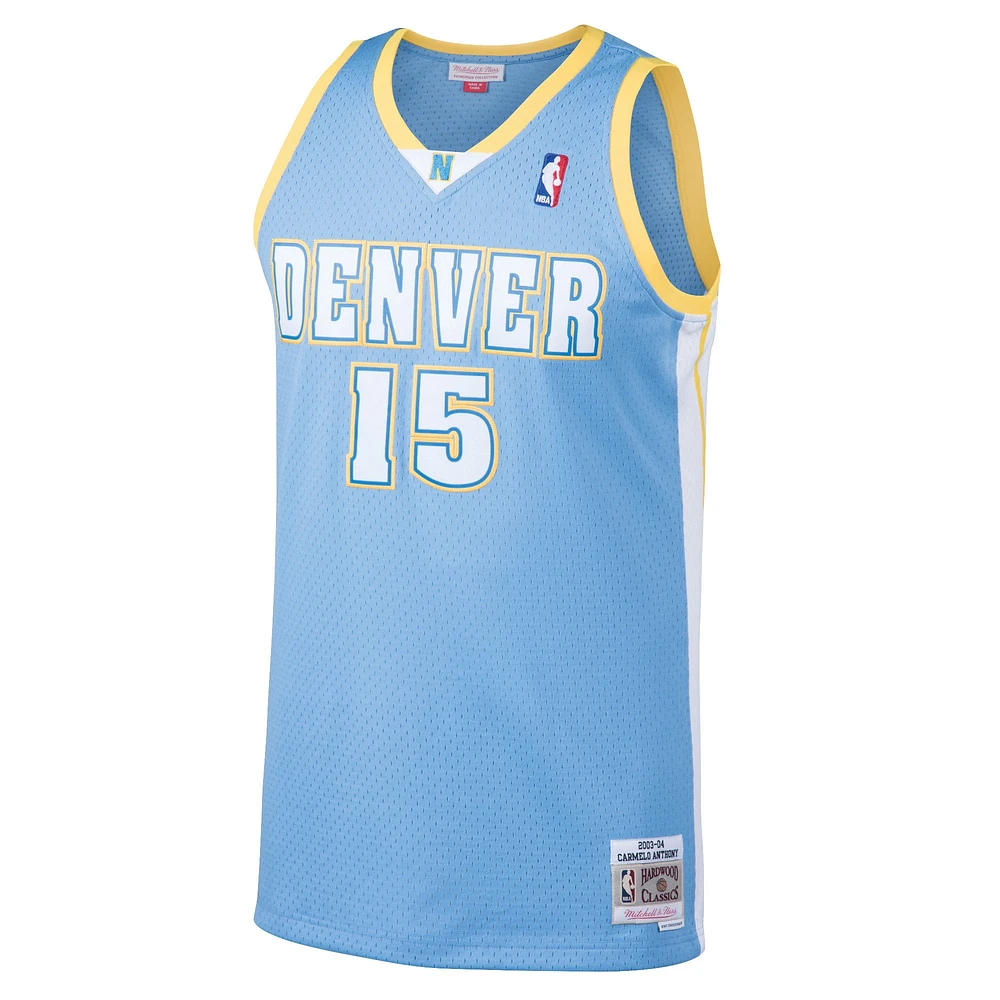 Men's Mitchell & Ness Carmelo Anthony Light Blue Denver Nuggets Hardwood Classics Swingman Jersey