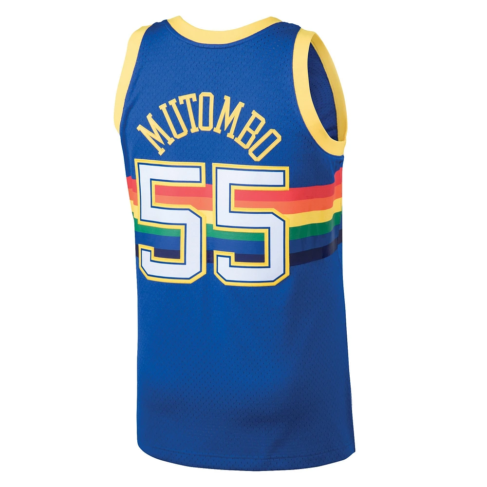 Maillot Swingman Mitchell & Ness Dikembe Mutombo Denver Nuggets 1991/92 Hardwood Classics pour homme, bleu