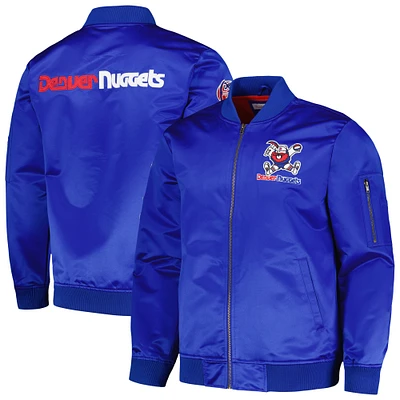 Men's Mitchell & Ness Royal Denver Nuggets Hardwood Classics Vintage Logo Full-Zip Bomber Jacket