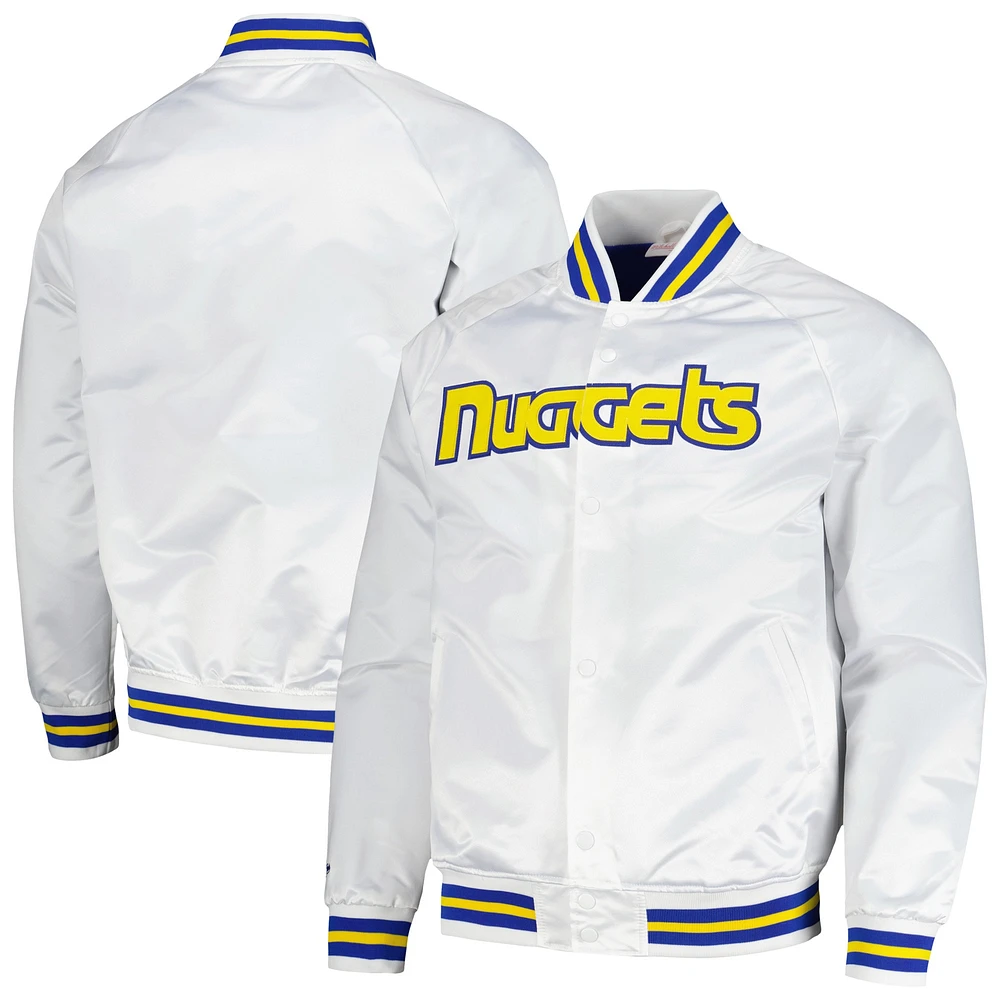 Veste à bouton-pression blanche Denver Nuggets Hardwood Classics Throwback Wordmark Raglan pour hommes Mitchell & Ness