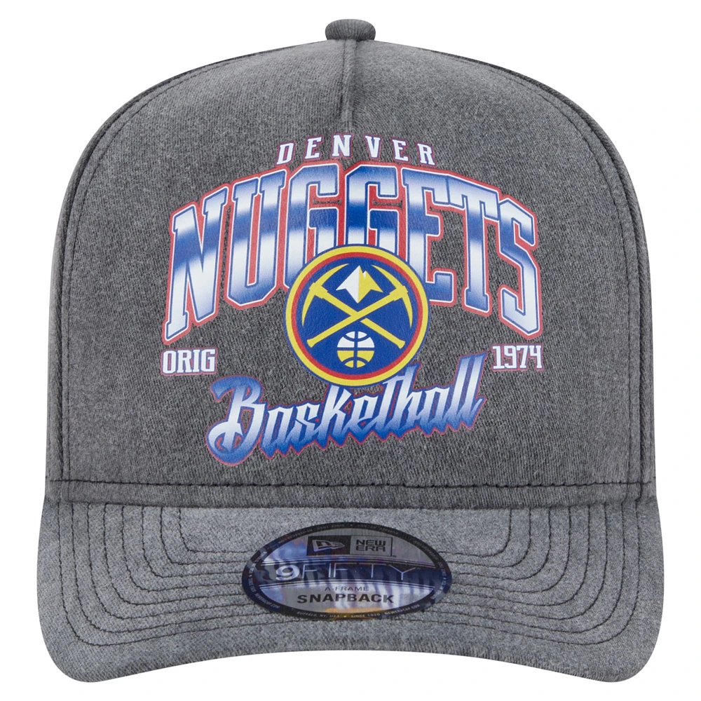 Men's New Era  Charcoal Denver Nuggets Throwback Washed Pre-Curved 9FIFTY Snapback Hat