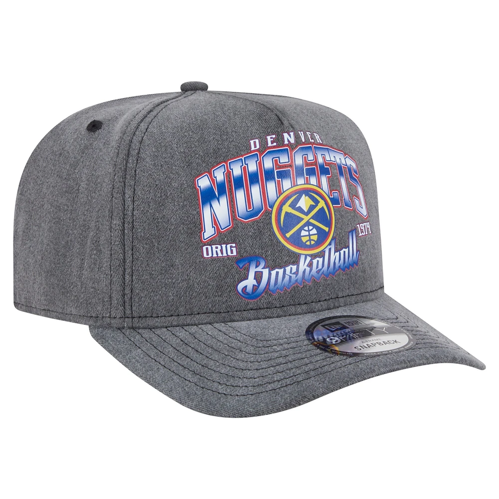 Men's New Era  Charcoal Denver Nuggets Throwback Washed Pre-Curved 9FIFTY Snapback Hat