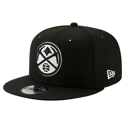 Men's New Era Denver Nuggets Black & White 9FIFTY Snapback Hat