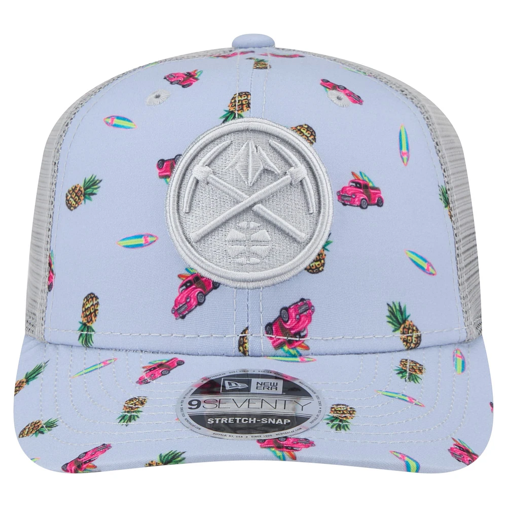 Men's New Era Light Blue/Gray Denver Nuggets Adventure Aloha Pattern 9SEVENTY Stretch-Snap Hat