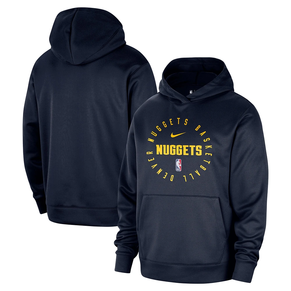 Sweat à capuche Nike Denver Nuggets 2024/25 Spotlight pour homme, bleu marine, entraînement sur le terrain