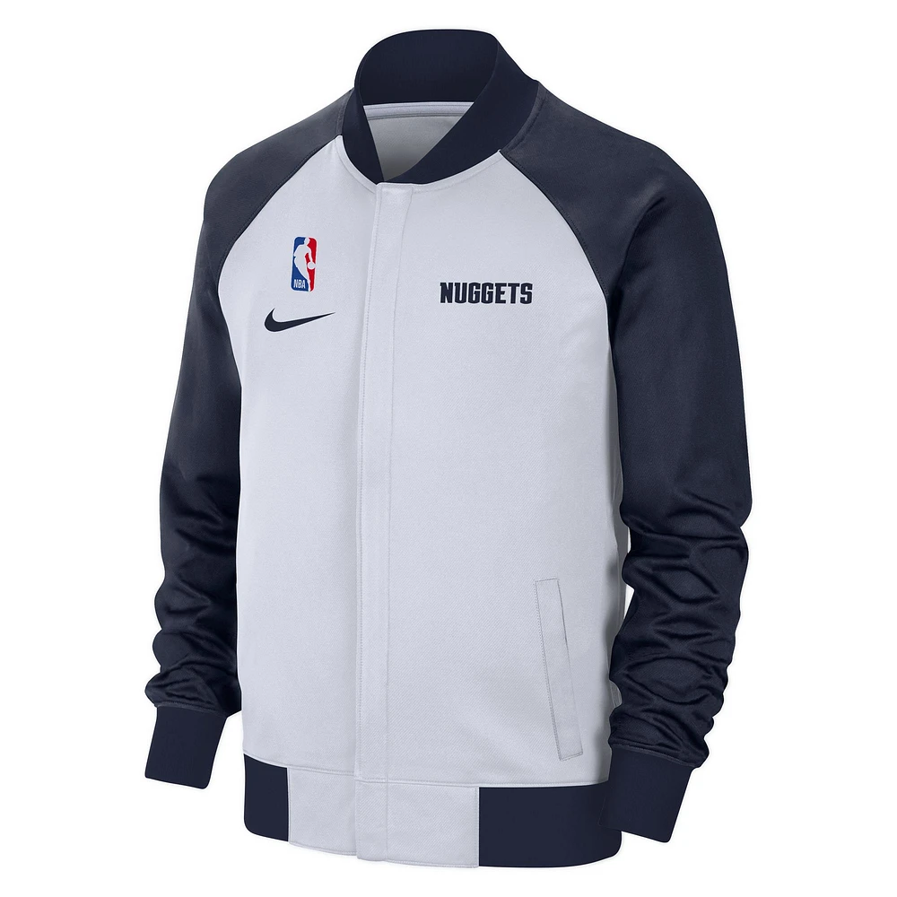 Veste Nike blanche Denver Nuggets 2024/25 City Edition Authentic Showtime Performance entièrement zippée pour homme