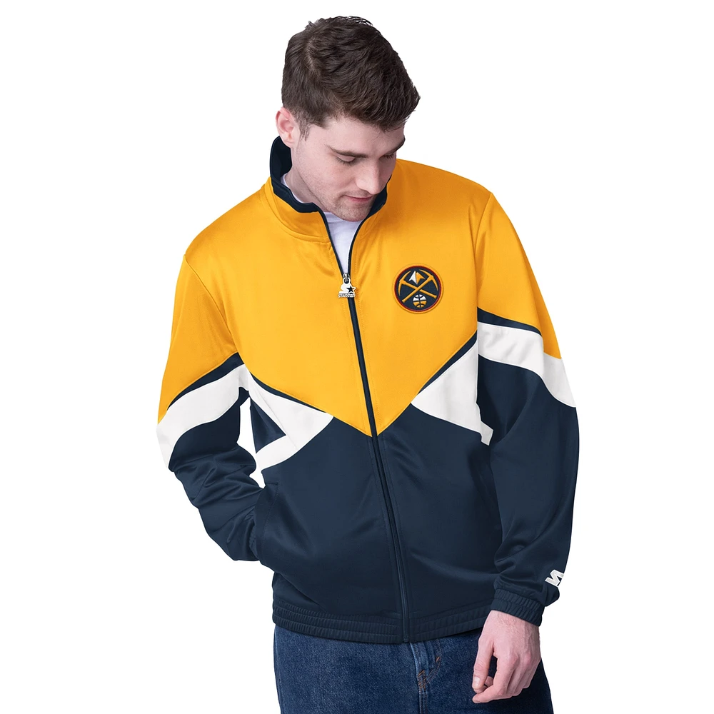 Men's Starter Gold/Navy Denver Nuggets Rush Applique Full-Zip Track Jacket