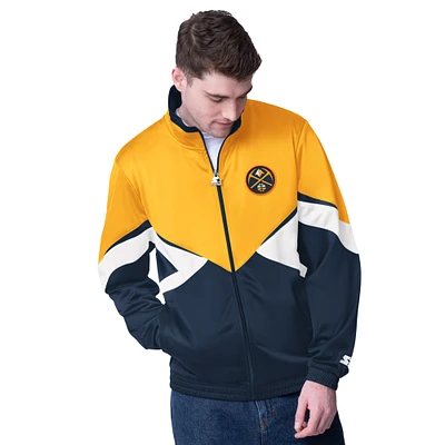 Veste de survêtement entièrement zippée Starter Gold/Navy Denver Nuggets Rush Applique pour homme