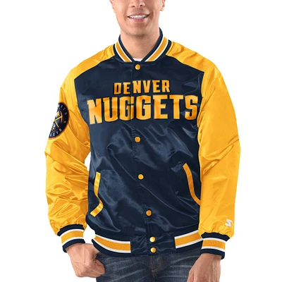 Veste universitaire à bouton-pression en satin pour hommes Starter Navy/Gold Denver Nuggets Renegade