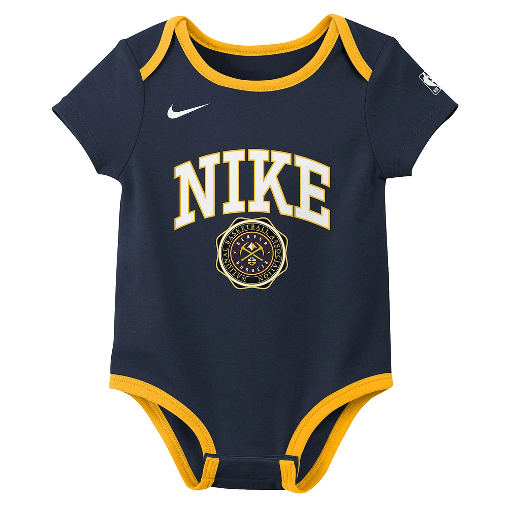 Newborn Nike Navy/Black Denver Nuggets Just Do It Two-Pack Bodysuit Set