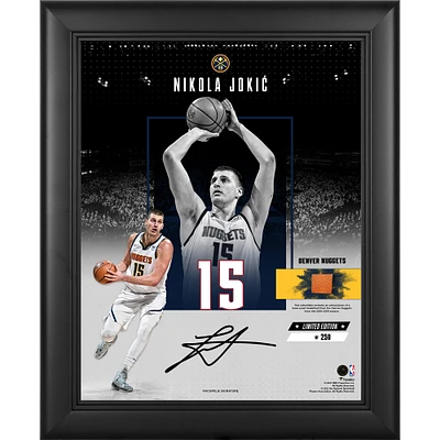 Nikola Jokic Denver Nuggets Fac-similé Signature Collage Encadré 11" x 14 " Impact avec un morceau de basket-ball utilisé par l'équipe - Édition limitée à 250