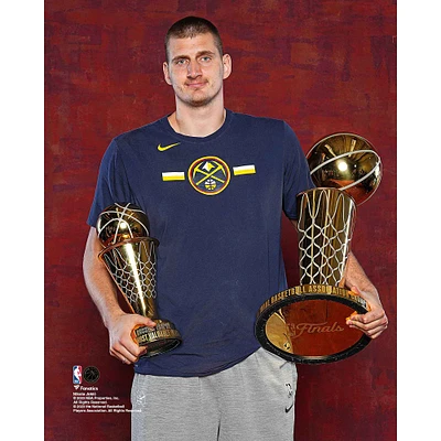 Nikola Jokic Denver Nuggets Unsigned 2023 NBA Champion Trophy Shot Photograph
