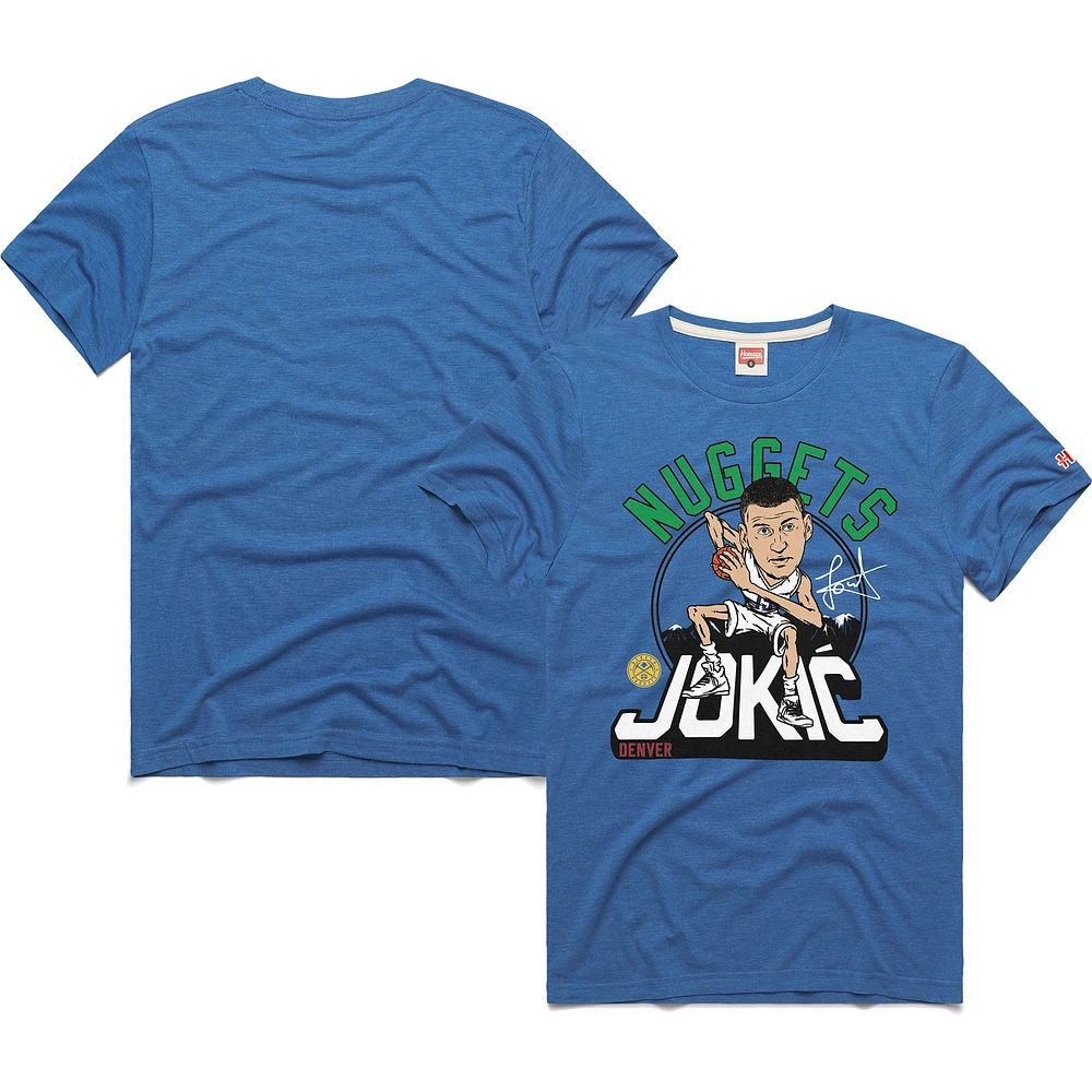 T-shirt unisexe hommage Nikola Jokic bleu Denver Nuggets 2024/25 City Edition Caricature Tri-Blend