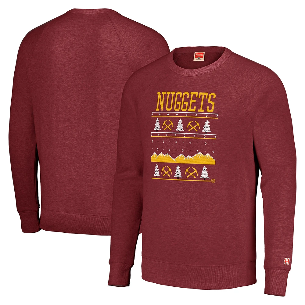 Unisex Homage Red Denver Nuggets Holiday Tri-Blend Raglan Pullover Sweatshirt