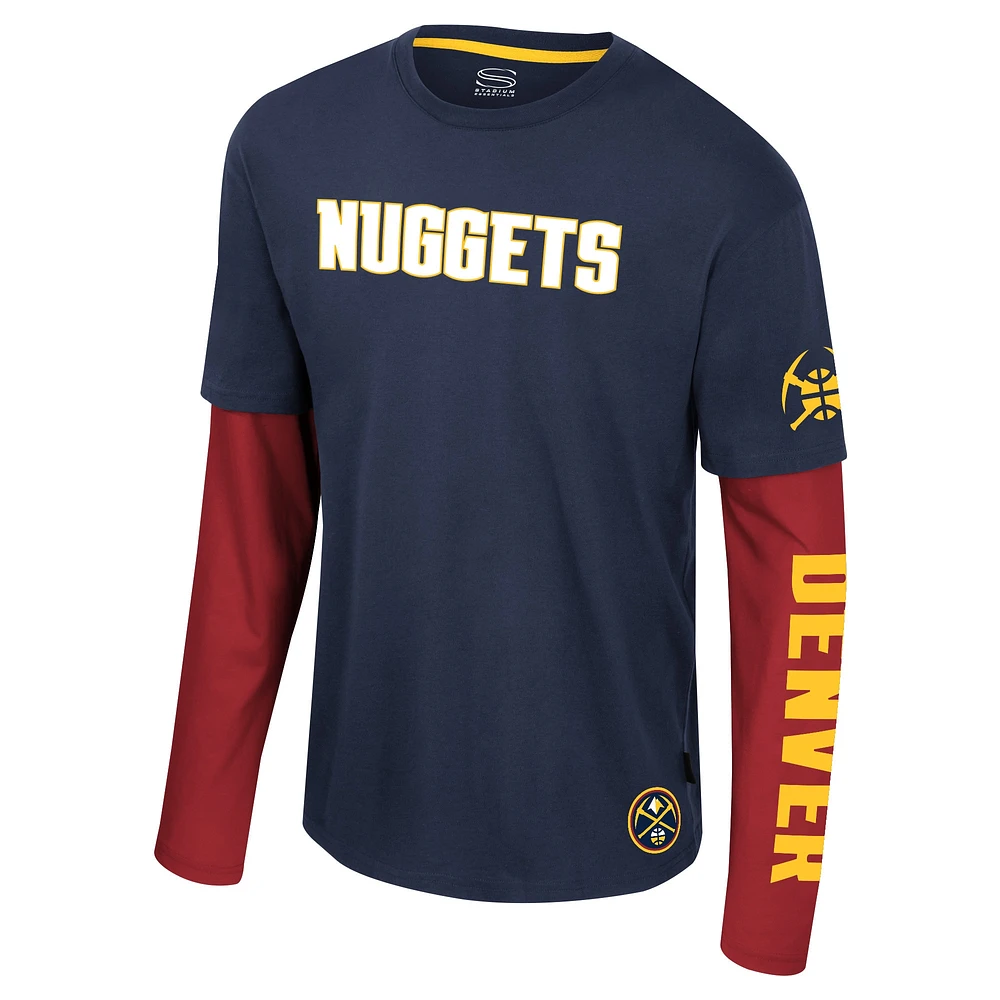 T-shirt unisexe Stadium Essentials bleu marine Denver Nuggets Spectator 2fer à manches longues