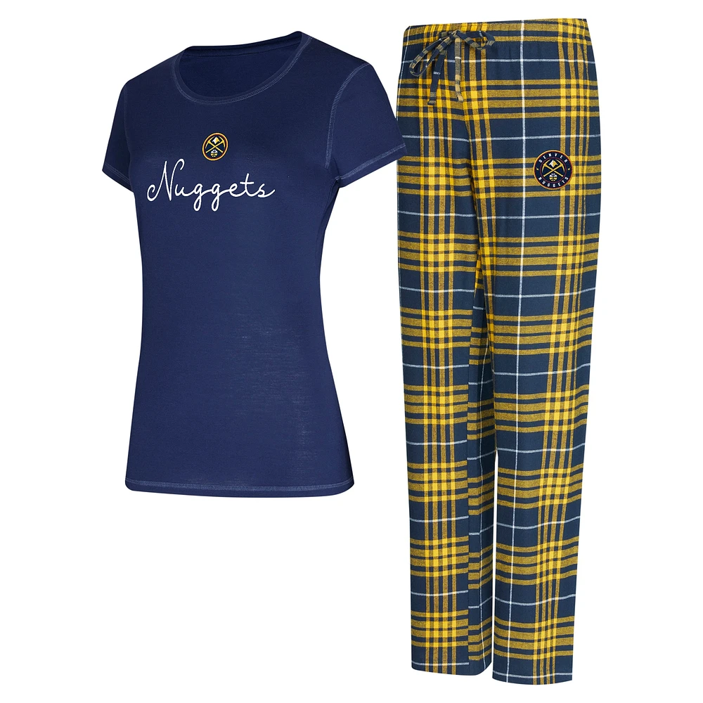 Ensemble de nuit pour femme avec t-shirt et pantalon en flanelle Denver Nuggets Vector bleu marine/doré Concepts Sport