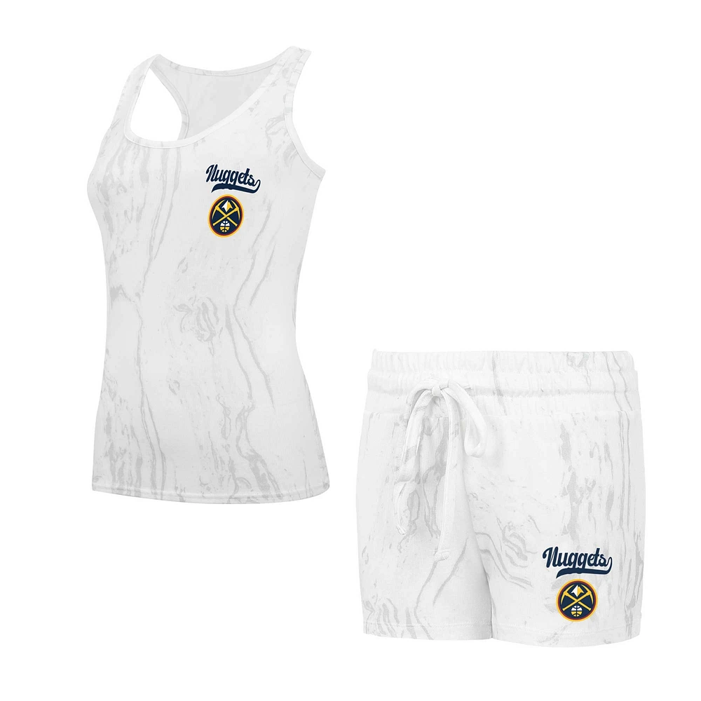 Women's Concepts Sport White Denver Nuggets Quartz Tank Top & Shorts Set