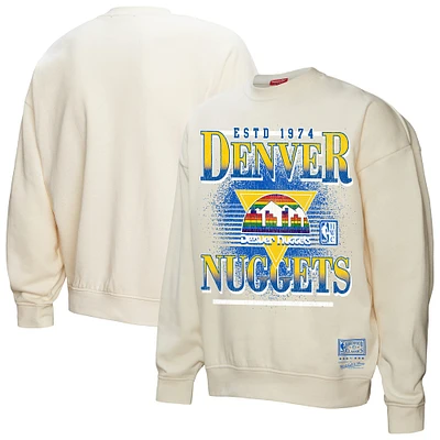 Women's Mitchell & Ness Cream Denver Nuggets Oversprayed Pullover Sweatshirt