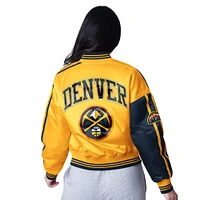 Women's Starter  Gold/Navy Denver Nuggets Zone Blitz Cropped Full-Snap Satin Jacket