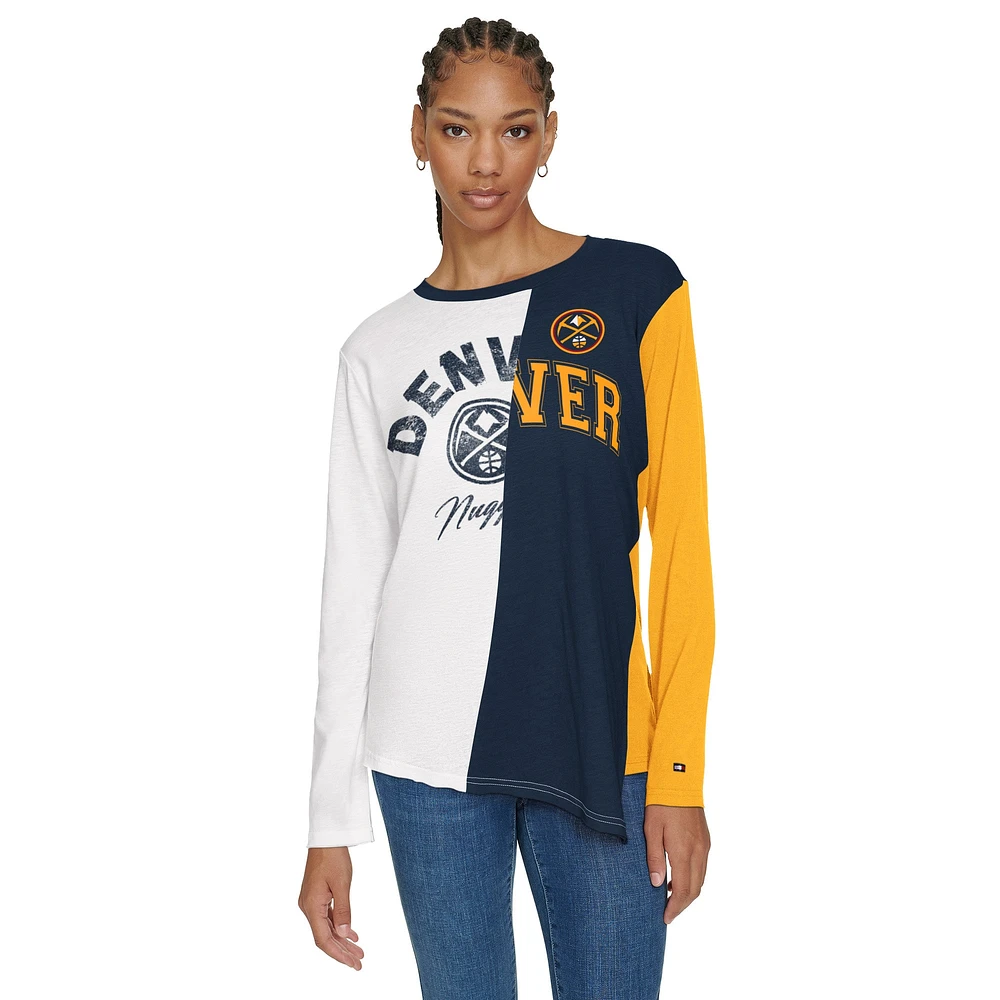 Women's Tommy Jeans White/Navy Denver Nuggets Amelia Color Blocked Long Sleeve T-Shirt