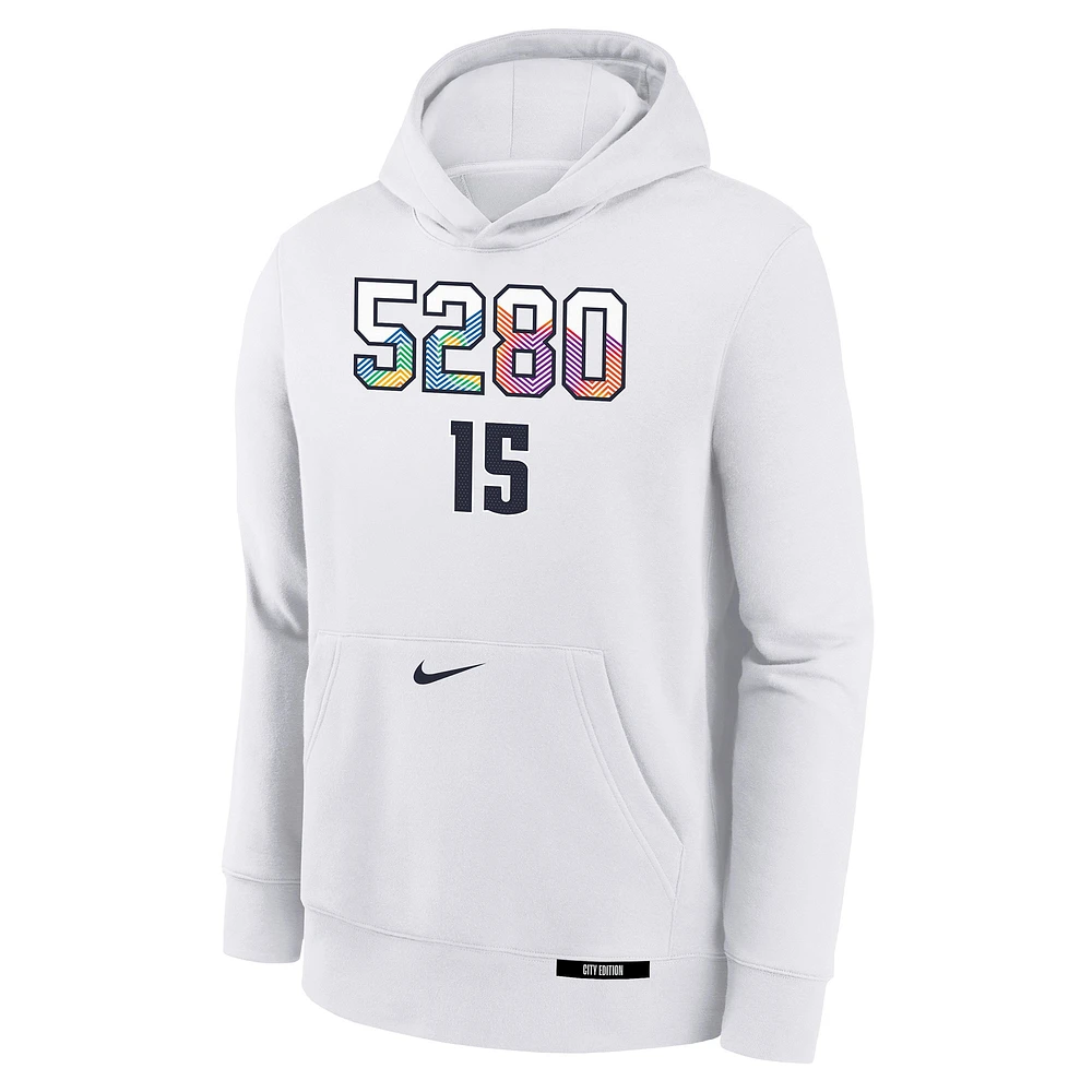 Sweat à capuche Nike Nikola Jokic pour jeune Denver Nuggets 2024/25 City Edition avec nom et numéro Blanc