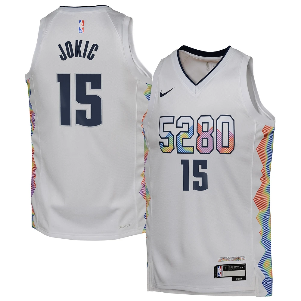 Maillot de joueur Nike Nikola Jokic blanc pour jeune des Denver Nuggets 2024/25 Swingman - Édition City