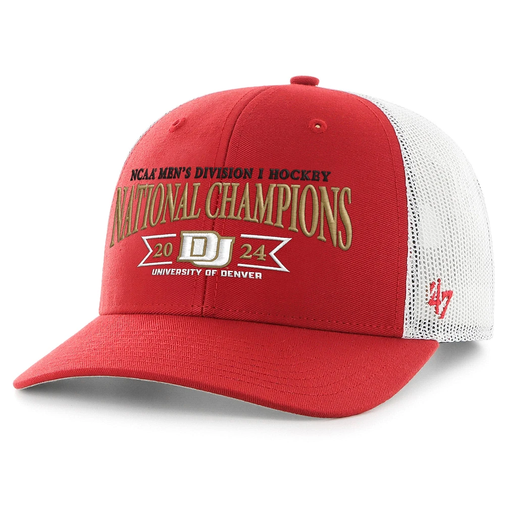 Men's '47  Crimson Denver Pioneers 2024 NCAA Men's Ice Hockey National Champions Trucker Adjustable Hat