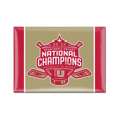 WinCraft Denver Pioneers 2024 NCAA Champions nationaux de hockey sur glace masculin 2,5" x 3,5" Aimant de réfrigérateur en métal