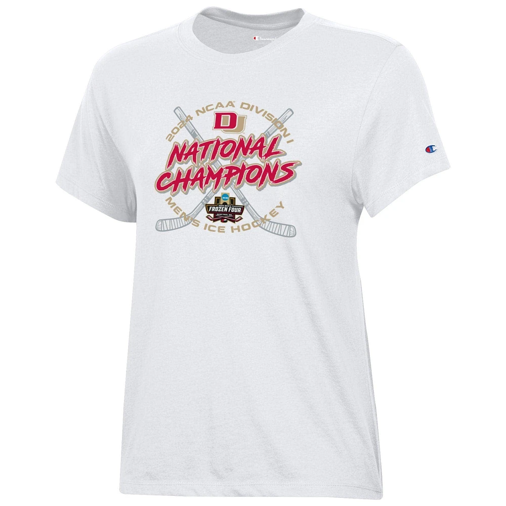 Championne féminine blanche Denver Pioneers 2024 NCAA Men's Ice Hockey National Champions Locker Room T-Shirt