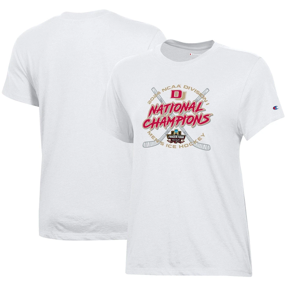 Championne féminine blanche Denver Pioneers 2024 NCAA Men's Ice Hockey National Champions Locker Room T-Shirt