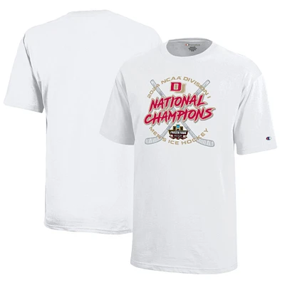 Champion jeunesse blanc Denver Pioneers 2024 NCAA Hockey sur glace pour hommes Champions nationaux T-shirt de vestiaire