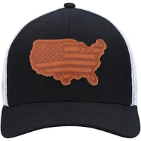 Men's Local Crowns Black USA Leather State Applique Trucker Snapback Hat