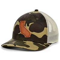 Local Crowns Camo/Natural California Woodland Leather State Patch Trucker Snapback Casquette réglable pour homme